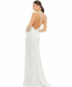 Ieena For Mac Duggal Shop For Beaded Halter Jersey Evening Gown