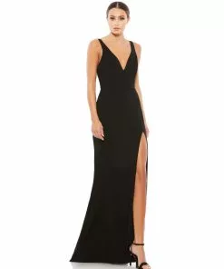 Ieena For Mac Duggal Plunge Neck High Slit Gown Shop For