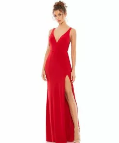 Ieena For Mac Duggal Plunge Neck High Slit Gown Shop For