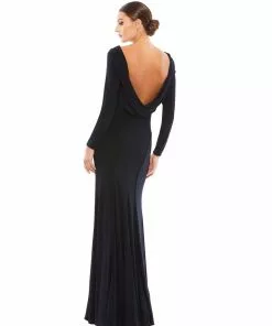 Ieena For Mac Duggal Long Sleeve Cowl Back Jersey Gown