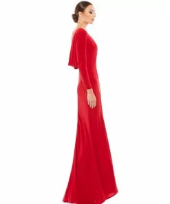 Ieena For Mac Duggal Long Sleeve Cowl Back Jersey Gown