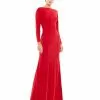 Ieena For Mac Duggal Long Sleeve Cowl Back Jersey Gown