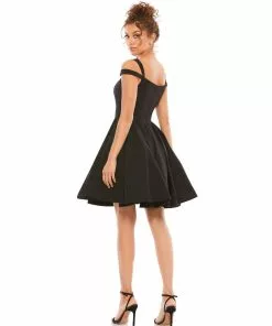 Ieena For Mac Duggal Short Dresses Cold Shoulder A-Line Skater Dress W/ Pockets