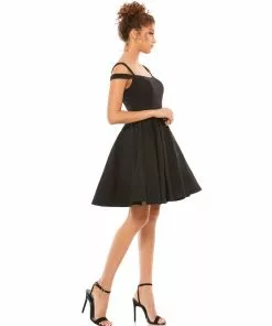 Ieena For Mac Duggal Short Dresses Cold Shoulder A-Line Skater Dress W/ Pockets