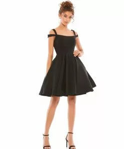 Ieena For Mac Duggal Short Dresses Cold Shoulder A-Line Skater Dress W/ Pockets