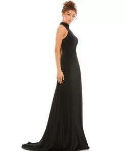 Ieena For Mac Duggal High Neck Jersey Gown W/ Teardrop Cutout Back Wedding Guest