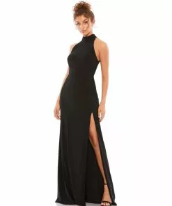 Ieena For Mac Duggal High Neck Jersey Gown W/ Teardrop Cutout Back Wedding Guest