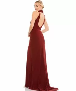Ieena For Mac Duggal High Neck Jersey Gown W/ Teardrop Cutout Back Wedding Guest
