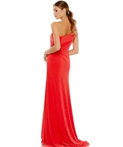 Ieena For Mac Duggal One Shoulder Ruched Jersey Evening Gown