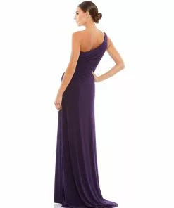 Ieena For Mac Duggal One Shoulder Ruched Jersey Evening Gown