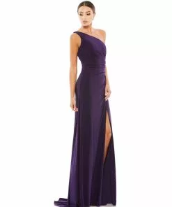 Ieena For Mac Duggal One Shoulder Ruched Jersey Evening Gown