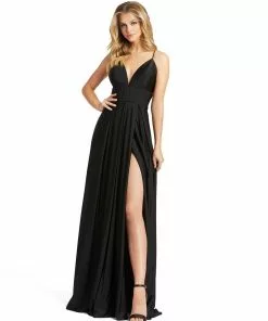 Ieena For Mac Duggal Plunge Neck High Slit Gown Shop For