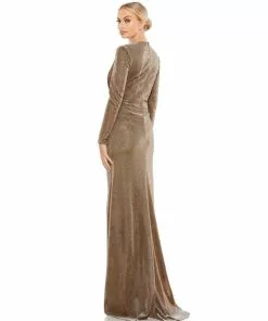 Ieena For Mac Duggal Metallic Twist Front Plunging Long Sleeve Gown Shop For