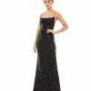 Ieena For Mac Duggal Stretch Sequin Lace Up Back Evening Gown