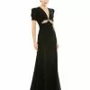Ieena For Mac Duggal Puff Sleeve Embellished Cutout Evening Gown