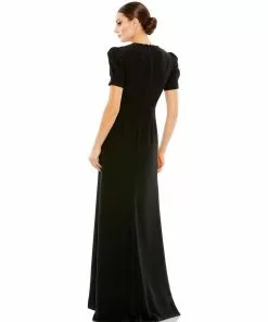 Ieena For Mac Duggal Puff Sleeve Embellished Cutout Evening Gown