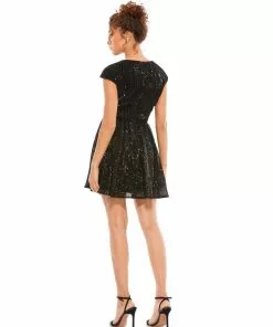Ieena For Mac Duggal Sequined Cap Sleeve Fit & Flare Mini Dress Shop For