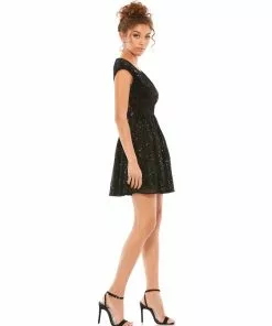 Ieena For Mac Duggal Sequined Cap Sleeve Fit & Flare Mini Dress Shop For