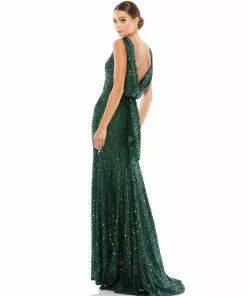 Ieena For Mac Duggal Cowl Back Boat Neck Sequined Evening Gown Shop For