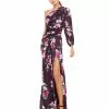 Ieena For Mac Duggal Plum Floral Print One Sleeve Gown