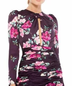 Ieena For Mac Duggal Floral Long Sleeve Ruched Mini Dress Shop For