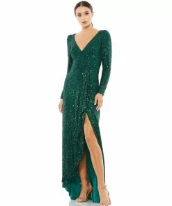 Ieena For Mac Duggal Sequin Wrap Evening Gown