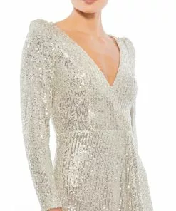 Ieena For Mac Duggal Sequin Wrap Evening Gown