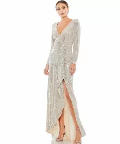 Ieena For Mac Duggal Sequin Wrap Evening Gown