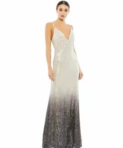 Ieena For Mac Duggal Plunge Neck Ombré Sequin Gown Shop For
