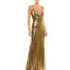 Ieena For Mac Duggal Shop For Metallic Faux Wrap Spaghetti Strap Gown