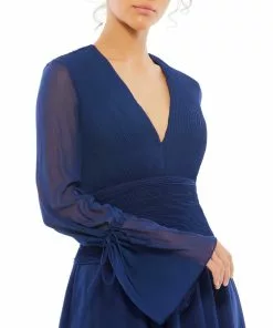 Ieena For Mac Duggal Pleated Bell Sleeve Chiffon Mini Dress