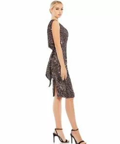 Ieena For Mac Duggal Shop For Draped Back Boatneck Sequined Cocktail Dress