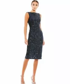 Ieena For Mac Duggal Shop For Draped Back Boatneck Sequined Cocktail Dress