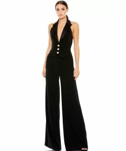 Ieena For Mac Duggal Black Tuxedo Halter Jumpsuit Shop For