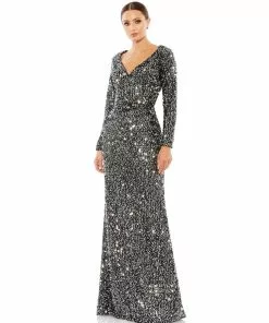 Ieena For Mac Duggal Long Sleeve Sequined Gown Shop For