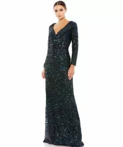 Ieena For Mac Duggal Long Sleeve Sequined Gown Shop For