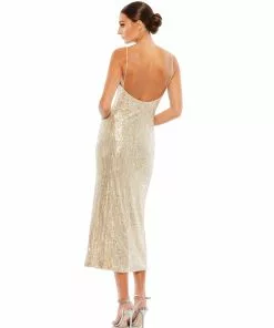 Ieena For Mac Duggal Shop For Sequined Metallic V-Neck Midi Dress