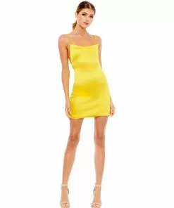 Ieena For Mac Duggal Lace Up Back Sexy Satin Mini Dress Shop For