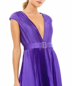 Ieena For Mac Duggal Pleated Cap Sleeve Belted A-Line Midi Dress 11 Ieena For Mac Duggal Pleated Cap Sleeve Belted A-Line Midi Dress