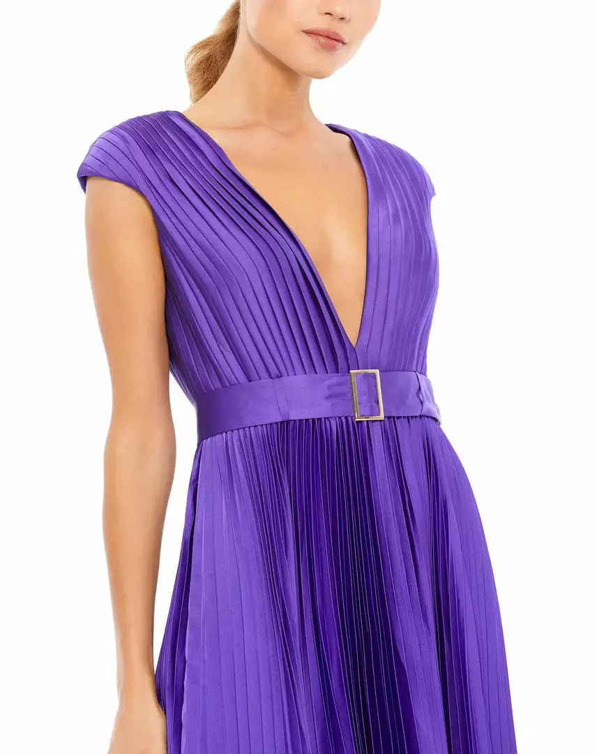 Ieena For Mac Duggal Pleated Cap Sleeve Belted A-Line Midi Dress 3 Ieena For Mac Duggal Pleated Cap Sleeve Belted A-Line Midi Dress
