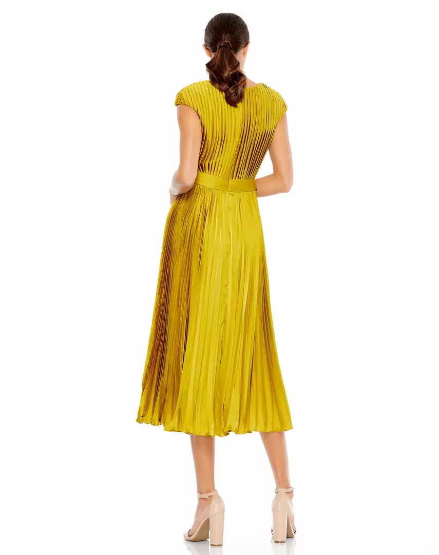 Ieena For Mac Duggal Pleated Cap Sleeve Belted A-Line Midi Dress 5 Ieena For Mac Duggal Pleated Cap Sleeve Belted A-Line Midi Dress