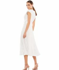 Ieena For Mac Duggal Pleated Cap Sleeve Belted A-Line Midi Dress 16 Ieena For Mac Duggal Pleated Cap Sleeve Belted A-Line Midi Dress
