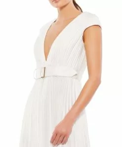 Ieena For Mac Duggal Pleated Cap Sleeve Belted A-Line Midi Dress 17 Ieena For Mac Duggal Pleated Cap Sleeve Belted A-Line Midi Dress