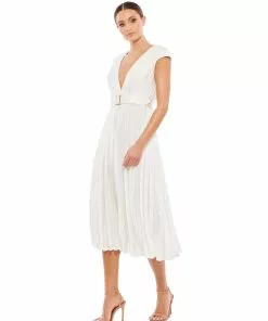 Ieena For Mac Duggal Pleated Cap Sleeve Belted A-Line Midi Dress 15 Ieena For Mac Duggal Pleated Cap Sleeve Belted A-Line Midi Dress