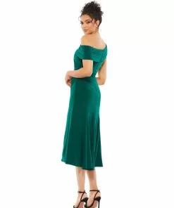 Ieena For Mac Duggal Ruched Off-The-Shoulder Midi Dress Shop For