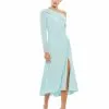 Ieena For Mac Duggal Foldover Long Sleeve Jeweled Midi Dress Shop For