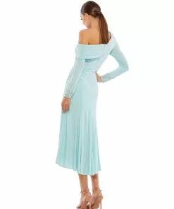 Ieena For Mac Duggal Foldover Long Sleeve Jeweled Midi Dress Shop For