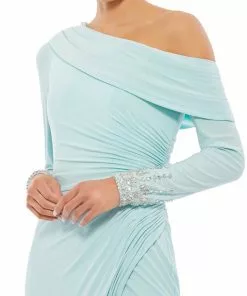 Ieena For Mac Duggal Foldover Long Sleeve Jeweled Midi Dress Shop For