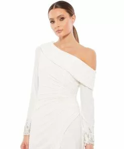 Ieena For Mac Duggal Foldover Long Sleeve Jeweled Midi Dress Shop For