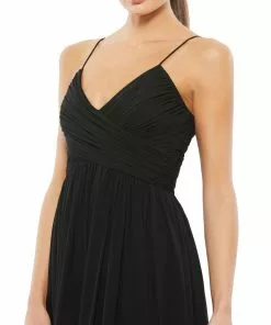 Ieena For Mac Duggal Ruched V-Neck Chiffon Pleated Midi Dress 8 Ieena For Mac Duggal Ruched V-Neck Chiffon Pleated Midi Dress